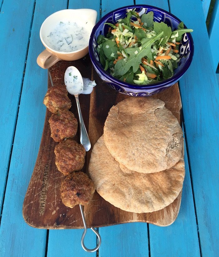 Lamb koftas with yogurt dressing