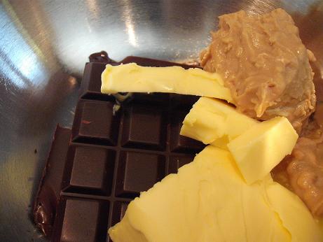 Melt the butter, chocolate and peanut butter