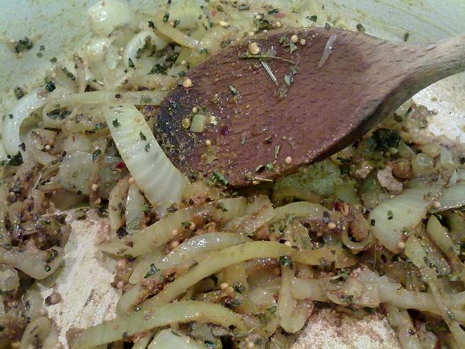 Stir spices and onion