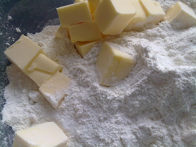 Add cold, cubed butter to the flour