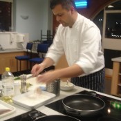 Allan demonstrating the Sea Bass dish