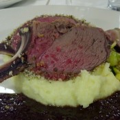 Venison rack with parsnip and creme fraiche mash and red wine sauce