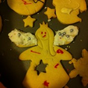 Christmas biscuits, rolled cut and decorated by Cari's 3 year old http://carirosen.com/ (KIDS ENTRY)