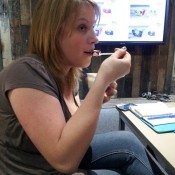 Lovely Laura, hard at work tasting new flavours