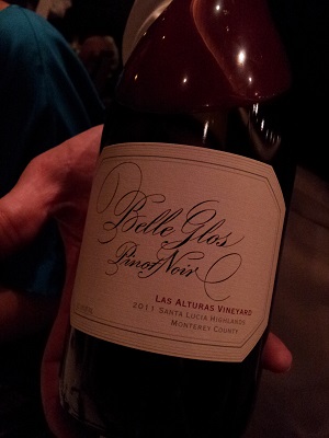 My absolute fave aboard the ship.  This Belle Glos Pinot Noir (Clark and Telephone Vineyard) is almost purple with a distinctive waxed bottle.  Smooth and full bodied. Yum.