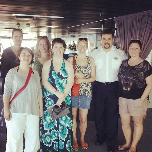 Myself and my fellow cruise buddies with the Captain (Laura, Erica, Liz, Karin, Me, Capt Per, Tara)