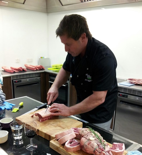 Jim demonstrating the French cut rack of lamb