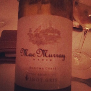 Another Sonoma white, this Pinot Gris (Pinot Grigio in Italy) had similar peachy pear flavours with a hint of spice.