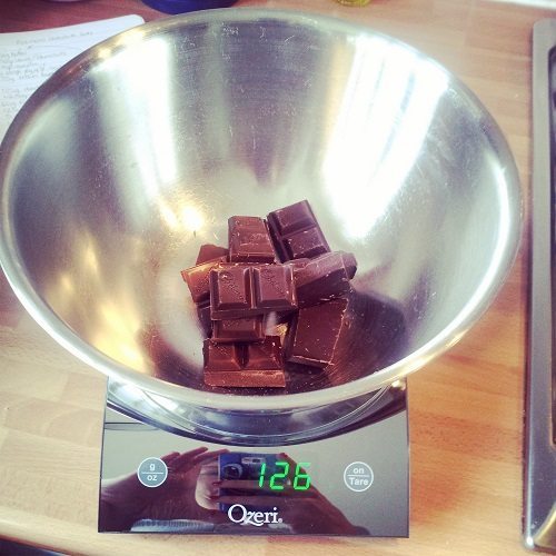 Weighing out the chocolate