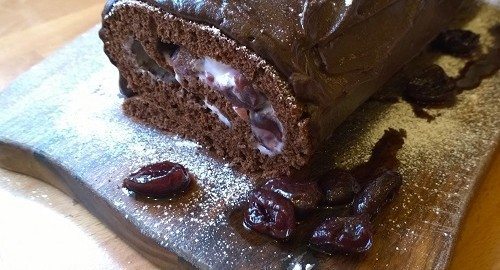 Cherry and chocolate roulade