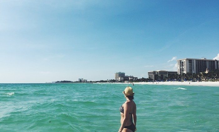 In a bikini at Lido Beach, Florida