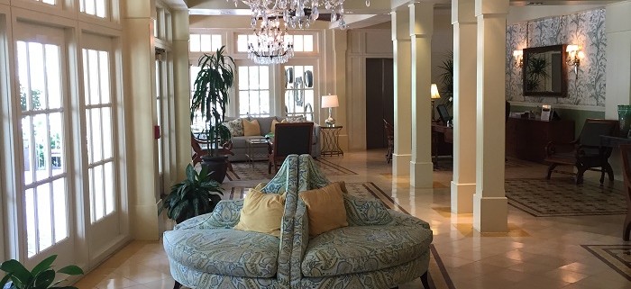 The Old Florida lobby at La Playa Beach and Golf Resort