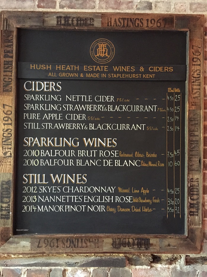 Hush Heath Estate wines and ciders for sale in The Goudhurst Inn