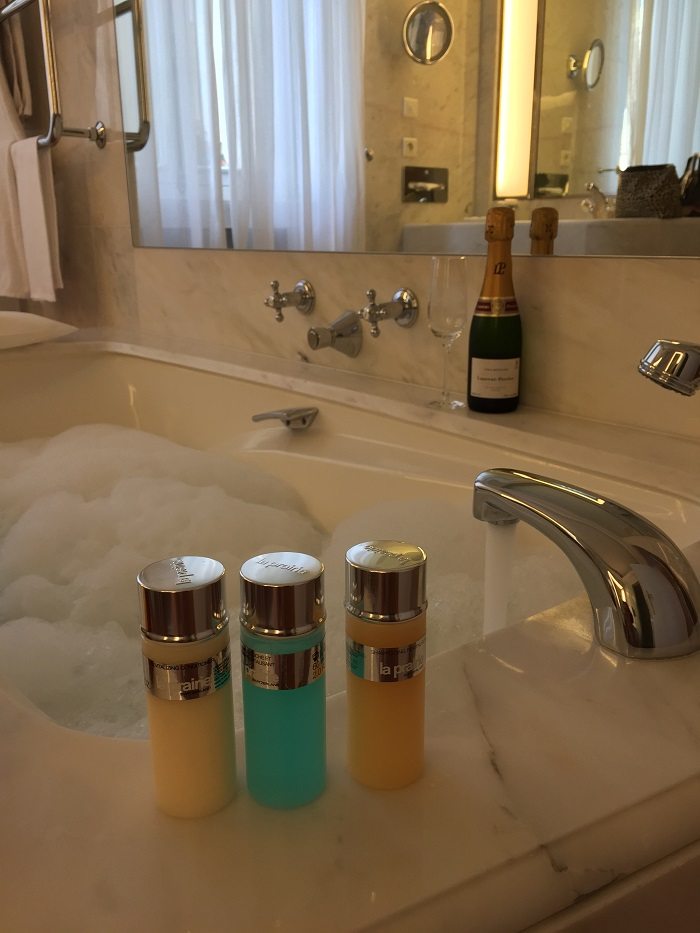 All the best sorts of bubbles in the sumptuous bathroom of Le Bristol