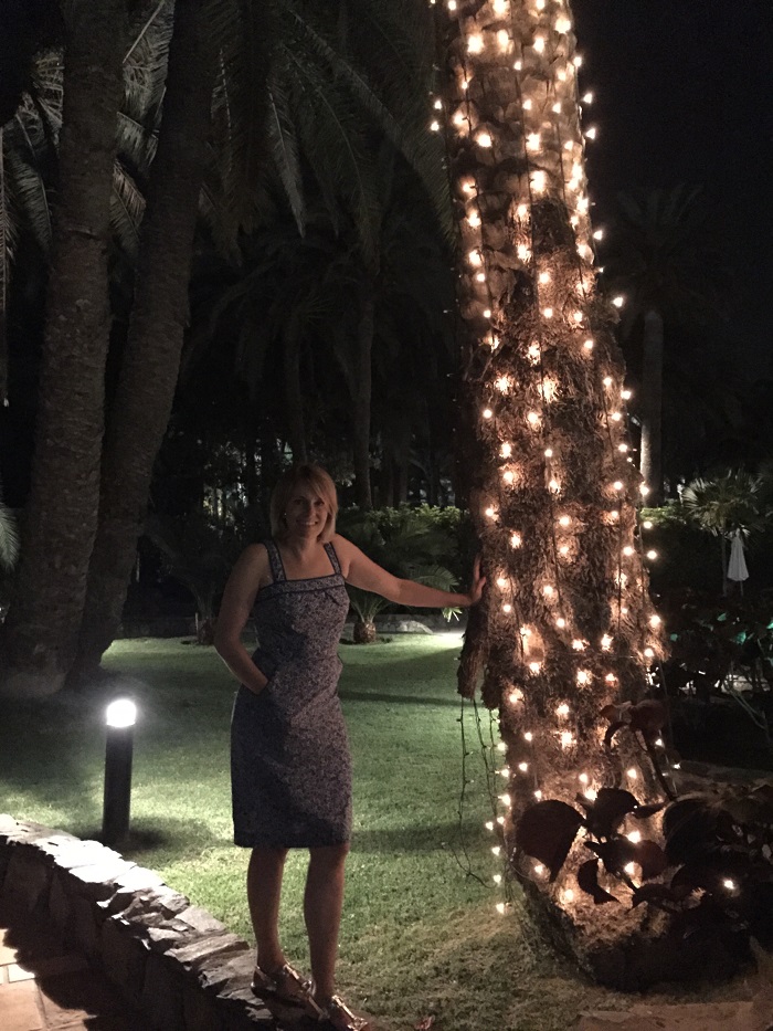 Fairy light covered palm tree at Seaside Palm Beach Hotel, Gran Canaria