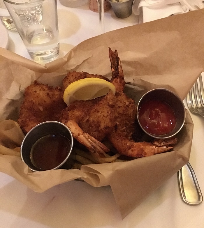 My coconut jumbo shrimp at The Boathouse