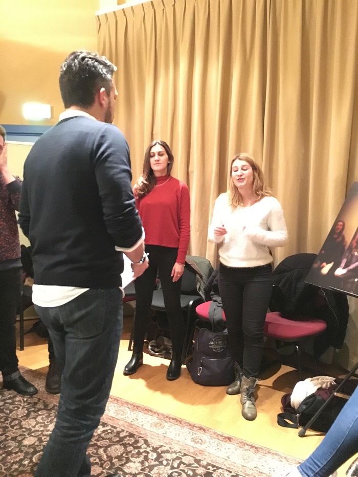 Rosie and Georgia rehearsing with