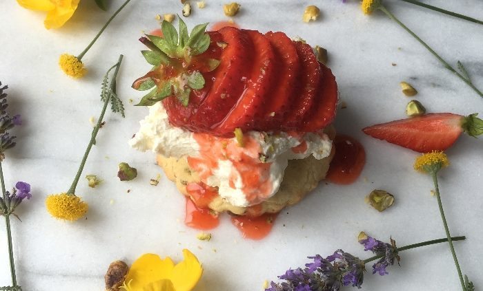 Pistachio strawberry shortcakes