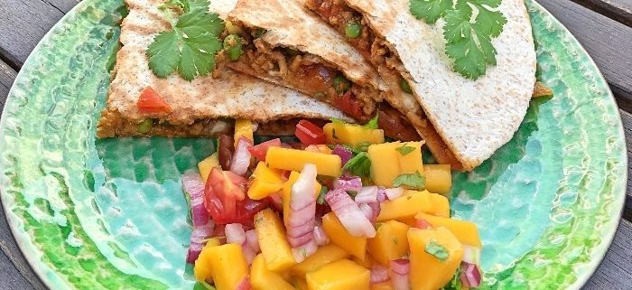Lamb keema stuffed chapatis with a fresh tomato and mango salsa