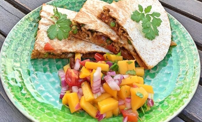 Lamb keema stuffed chapatis with a fresh tomato and mango salsa