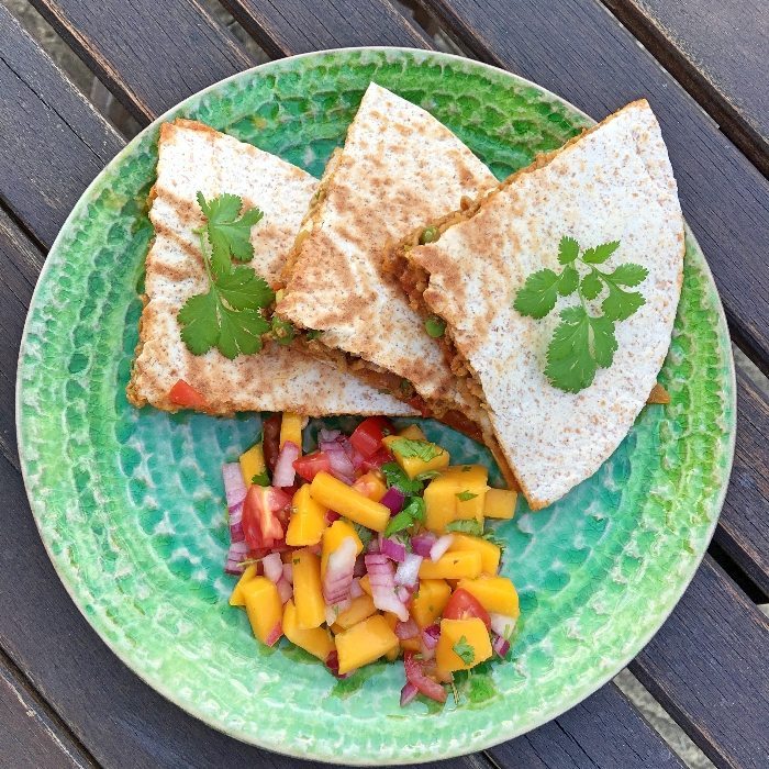 Lamb keema stuffed chapatis with a fresh tomato and mango salsa
