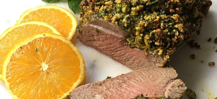 Pistachio and orange crusted lamb mini roast