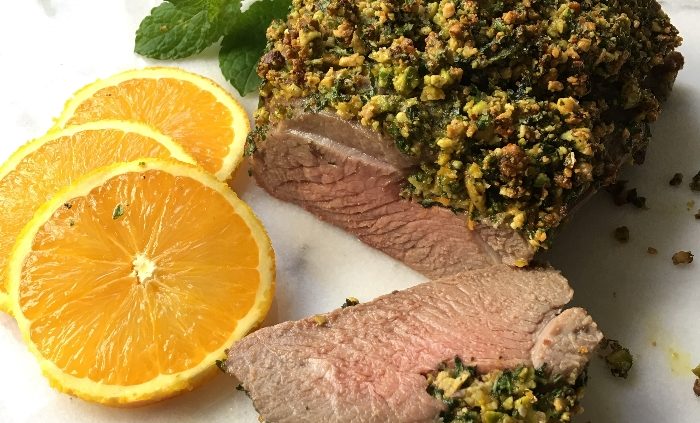 Pistachio and orange crusted lamb mini roast