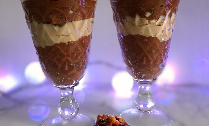 Chocolate and peanut butter mousse with salted peanut brittle