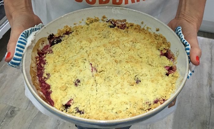 Berry, lime and rhubarb crumble