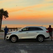 Out and about on Amelia Island: the boys with our beautiful pearly Hertz 4x4