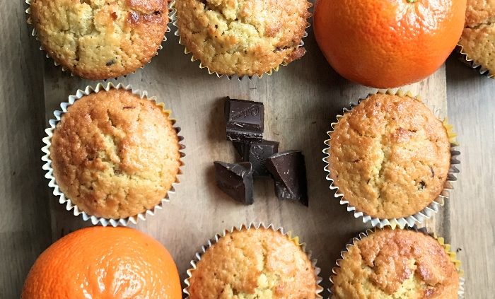 Fresh orange and dark chocolate muffins