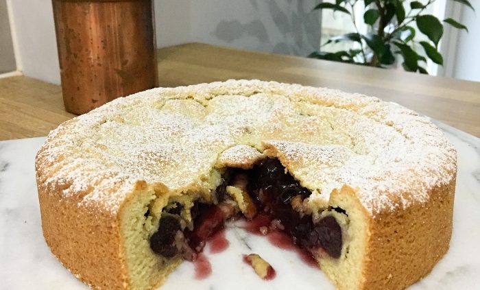 Yummy cherry pie with an easy biscuit pie crust