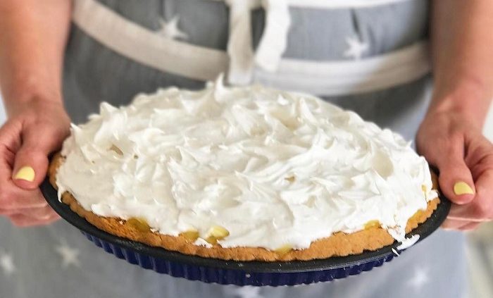 Lemon meringue pie with an easy biscuit pie crust