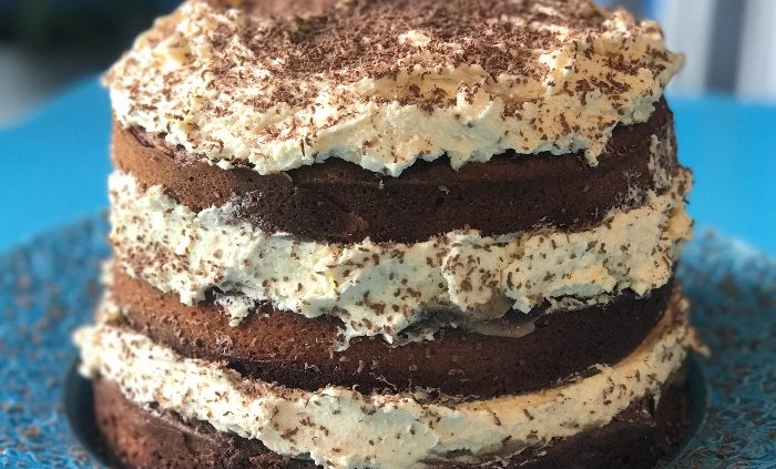 Salted caramel layer cake with salted caramel mascarpone cream