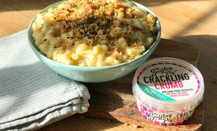 Extra cheesy bacon mac and cheese with a herby crunch topping
