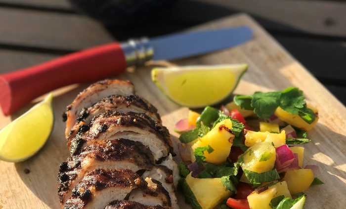 Jamaican jerk chicken with roasted pineapple salsa