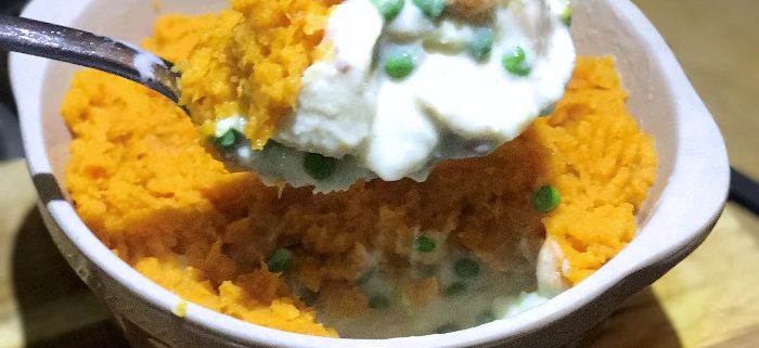 Creamy fish pie with sweet potato mash