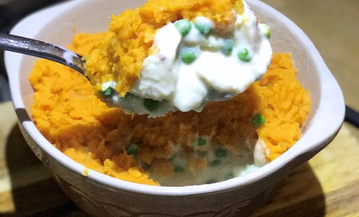 Creamy fish pie with sweet potato mash
