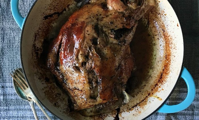 Slow roasted lamb shoulder with a sticky mint glaze