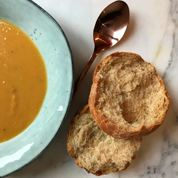 Serve fresh from the oven with home made vegetable soup