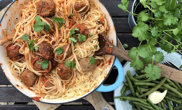 The best spaghetti and meatballs with tomato balsamic sauce