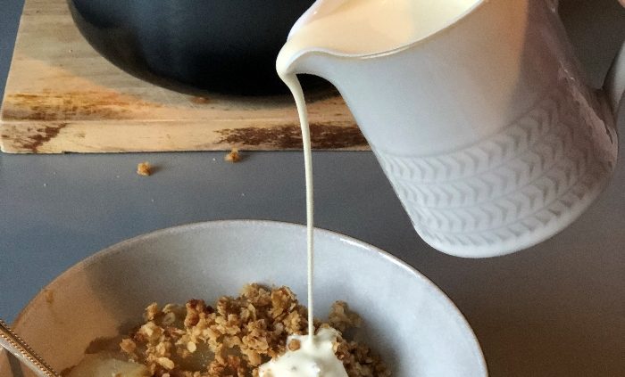 Wheat free roasted pear and cinnamon crisp