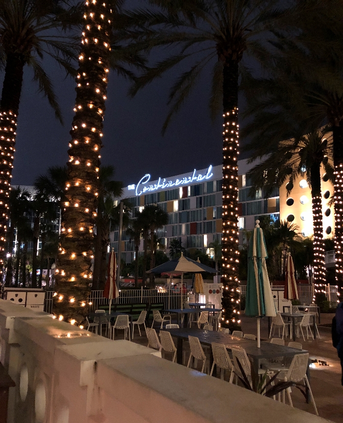 The outdoor dining and fire pit area at Universals Cabana Bay Beach Resort