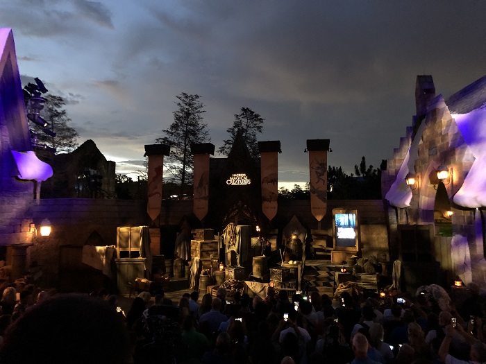 Waiting for the opening ceremony of Hagrid's Magical Creatures Motorbike Adventure to start