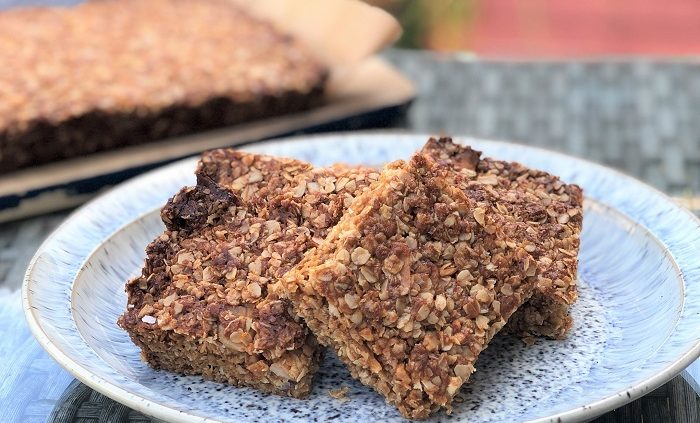 Vegan coconut and peanut butter flapjacks