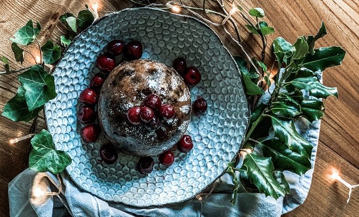 Dark chocolate and cherry Christmas pudding