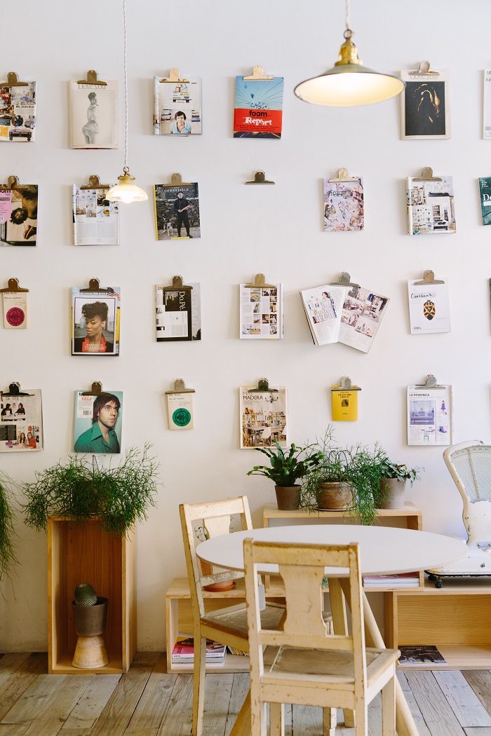 Fix bulldog clips to the wall for a quirky display option