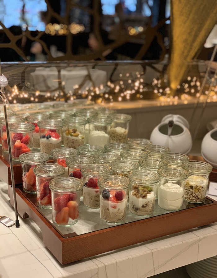 Freshly made fruit and granola pots in the Main Dining Restaurant