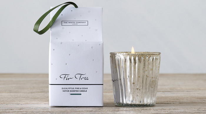 White Company fir tree votive candle