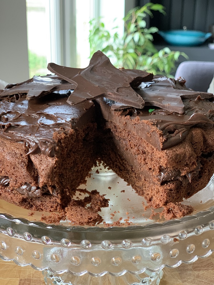 Chocolate fudge cake with dark chocolate ganache and stars